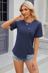 Round Neck Short Sleeve T-Shirt - Trendsi - Flyclothing LLC