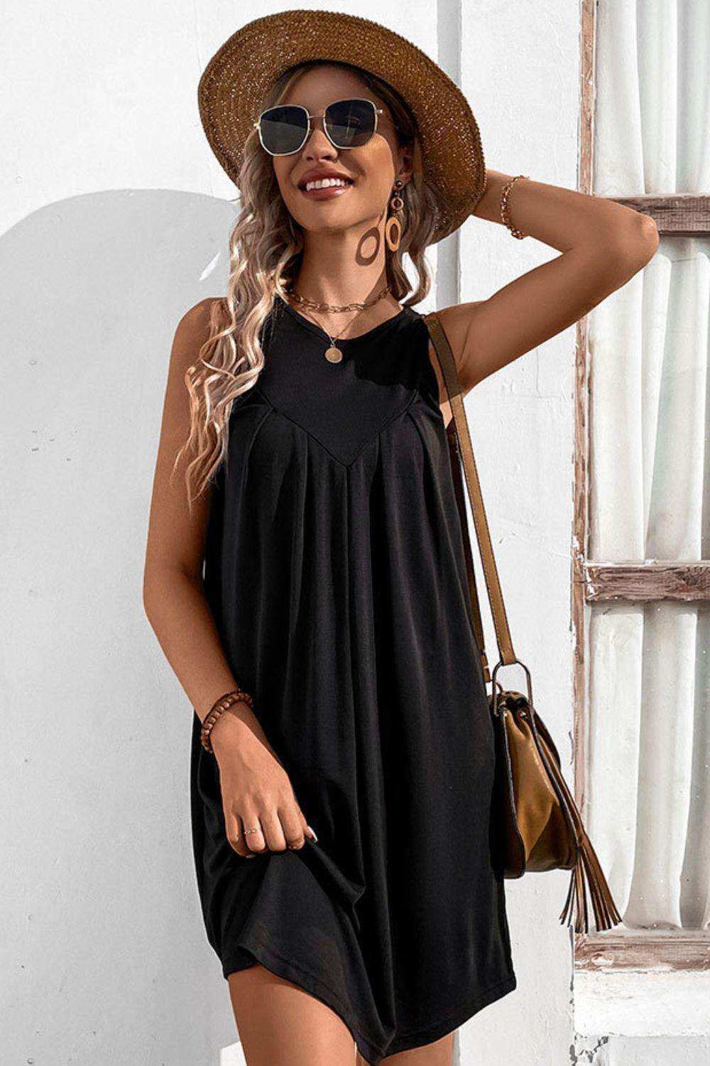 Round Neck Sleeveless Mini Dress - Trendsi - Flyclothing LLC