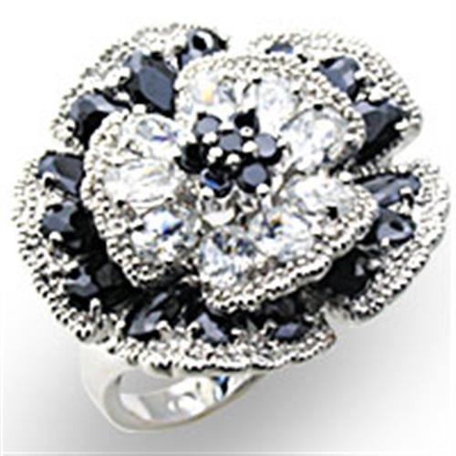 Alamode High-Polished 925 Sterling Silver Ring with AAA Grade CZ in Jet - Alamode