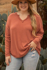 Plus Size Notched Long Sleeve T-Shirt - Trendsi