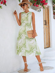 Printed Cowl Neck Sleeveless Dress - Trendsi