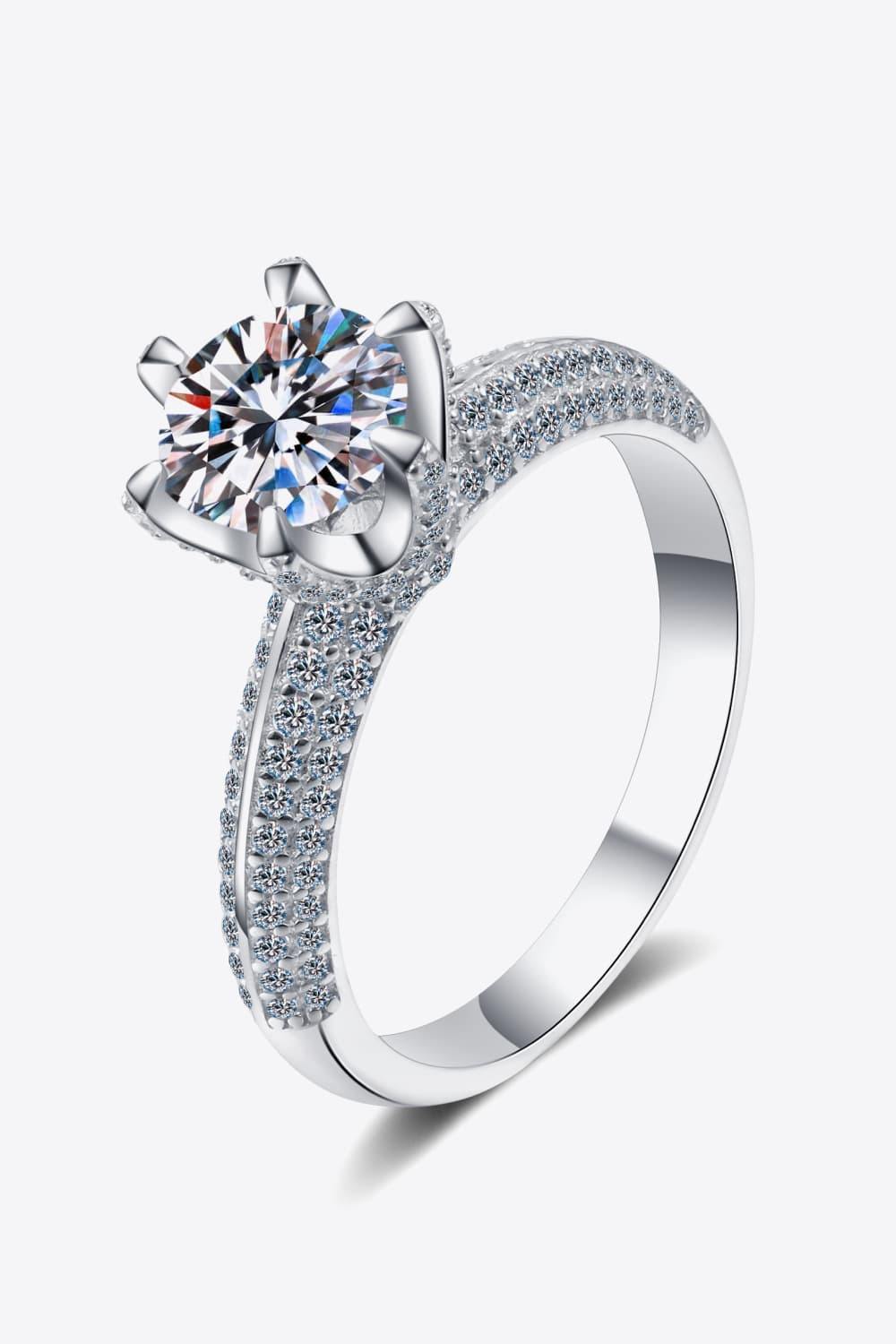 2 Carat Moissanite 925 Sterling Silver Side Stone Ring - Trendsi
