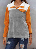 Color Block Collared Sweatshirt with Pockets - Trendsi