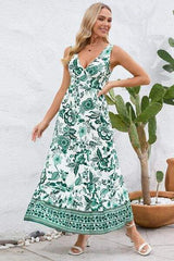 Printed V-Neck Wide Strap Dress - Trendsi - Flyclothing LLC