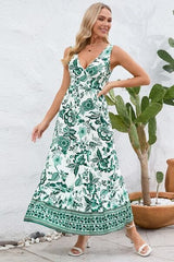 Printed V-Neck Wide Strap Dress - Trendsi