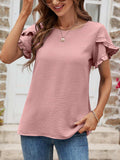 Textured Petal Sleeve Round Neck Tee - Trendsi - Flyclothing LLC