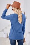 Notched Button Detail Long Sleeve T-Shirt - Trendsi - Flyclothing LLC