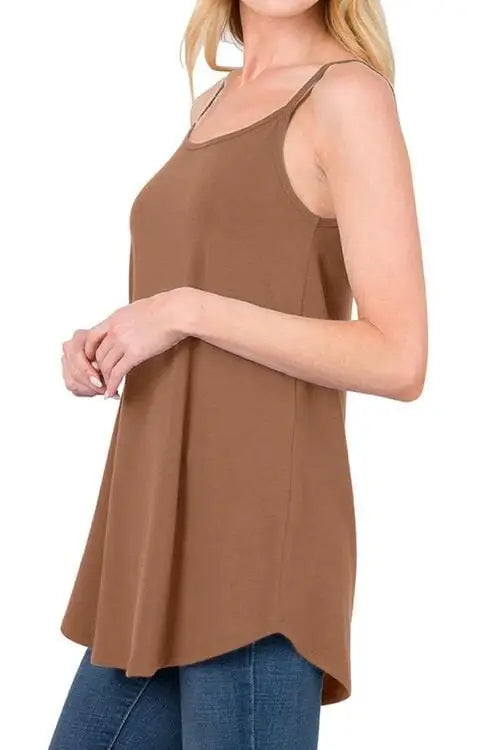 Full Size Spaghetti Strap V-Neck Flowy Tunic Cami - Trendsi - Flyclothing LLC