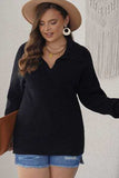 Plus Size Collared Neck Long Sleeve Sweater - Trendsi - Flyclothing LLC