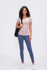 Round Neck Short Sleeve Active T-Shirt - Trendsi - Flyclothing LLC