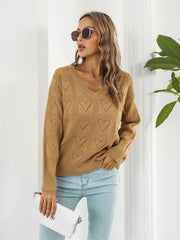 Openwork V-Neck Sweater - Trendsi