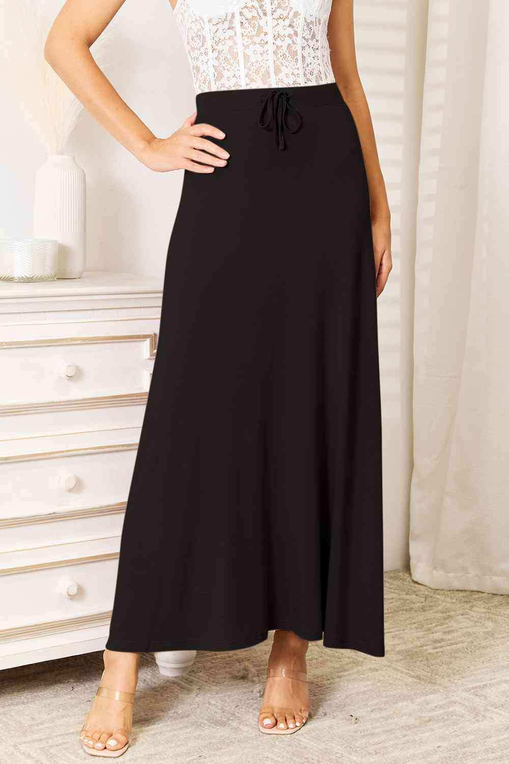 Double Take Full Size Soft Rayon Drawstring Waist Maxi Skirt Rayon - Trendsi - Flyclothing LLC