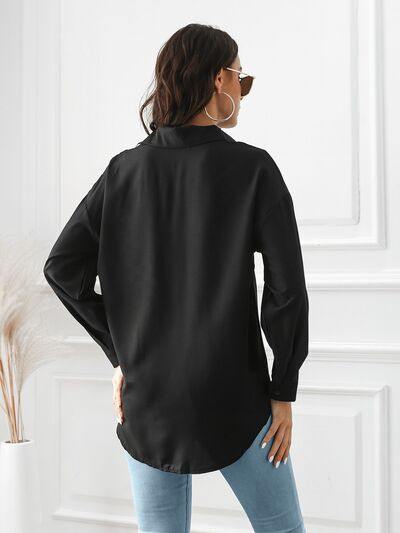 Contrast Button Up Long Sleeve Shirt - Trendsi