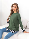 Plaid Round Neck Long Sleeve Tee - Trendsi
