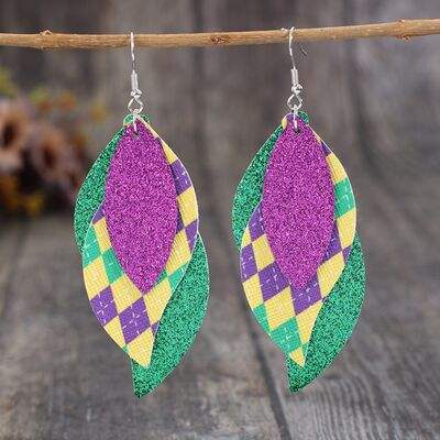 PU Leather Leaf Dangle Earrings - Trendsi - Flyclothing LLC