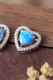 925 Sterling Silver Opal Heart Stud Earrings - Trendsi - Flyclothing LLC