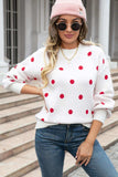 Polka Dot Round Neck Dropped Shoulder Sweater - Trendsi - Flyclothing LLC