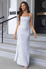 Sequin Backless Split Maxi Dress - Trendsi - Flyclothing LLC