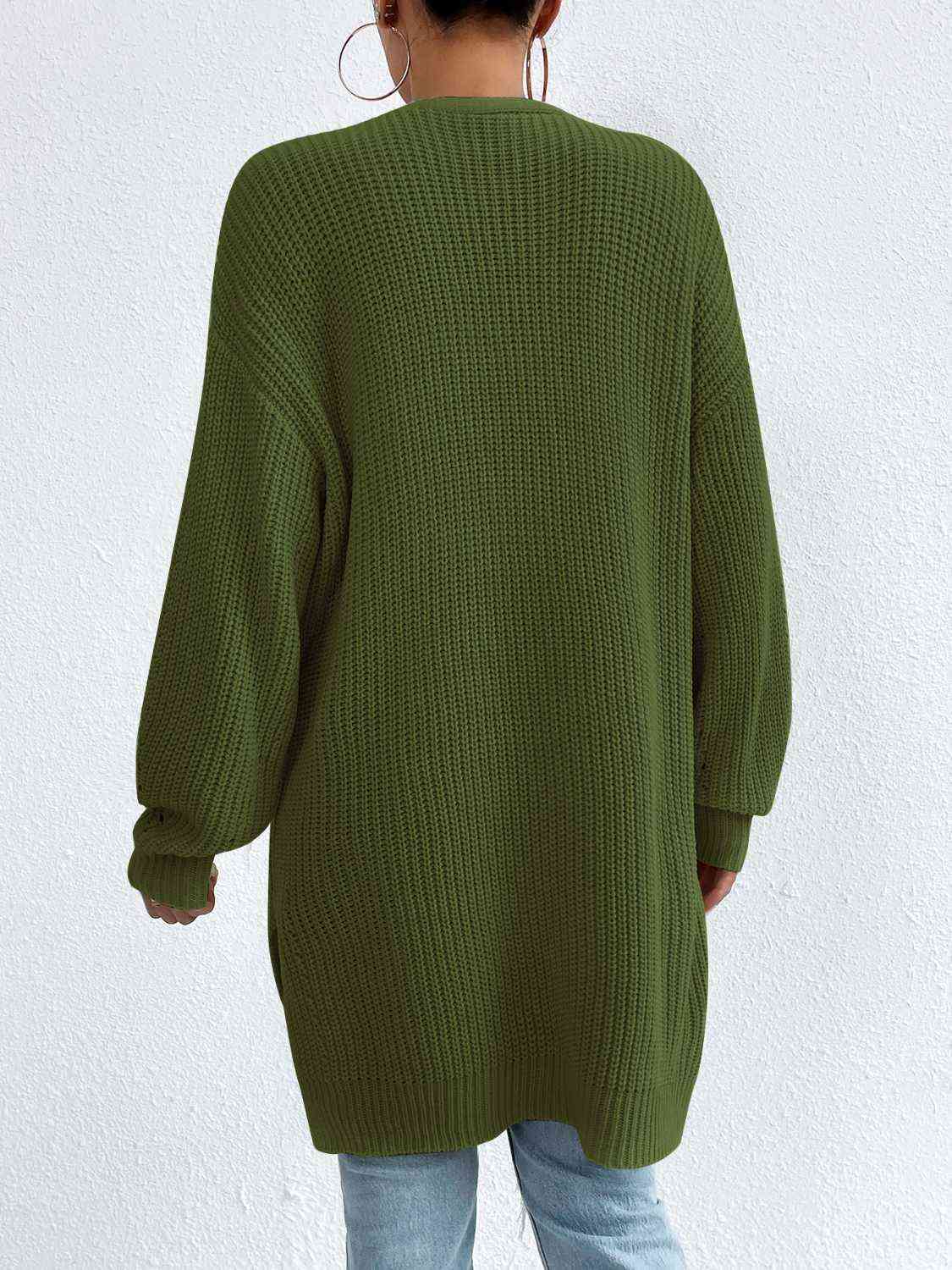 Open Front Dropped Shoulder Slit Cardigan - Trendsi - Flyclothing LLC