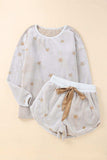 Round Neck Dropped Shoulder Star Print Top and Shorts Lounge Set - Trendsi - Flyclothing LLC