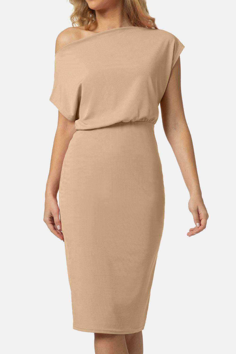 Boat Neck Short Sleeve Knee-Length Dress - Trendsi - Flyclothing LLC