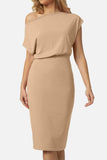 Boat Neck Short Sleeve Knee-Length Dress - Trendsi - Flyclothing LLC