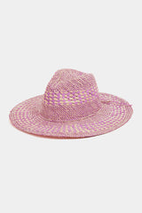 Fame Checkered Straw Weave Sun Hat - Trendsi