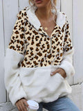 Leopard Half-Zip Dropped Shoulder Hoodie - Trendsi