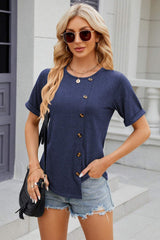 Round Neck Short Sleeve T-Shirt - Trendsi - Flyclothing LLC