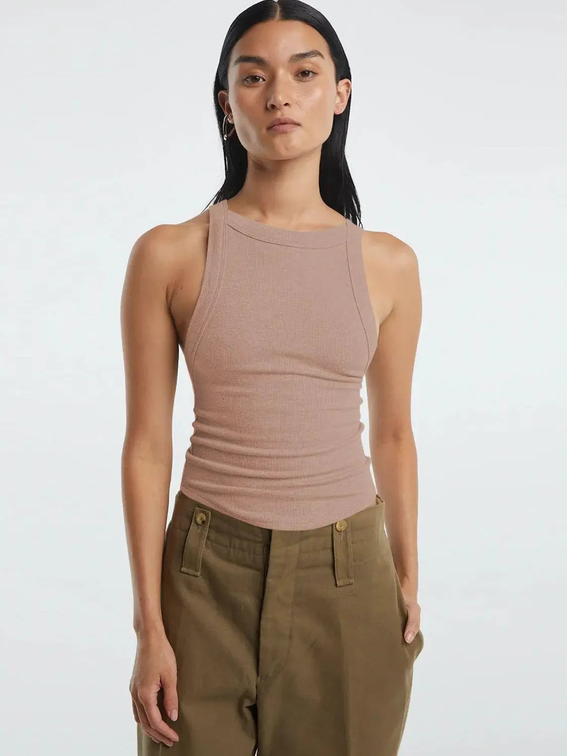 Halter Neck Ribbed Cropped Top - Trendsi - Flyclothing LLC
