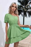 Layered Single Shoulder Flounce Sleeve Mini Dress - Trendsi - Flyclothing LLC