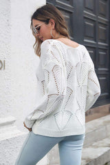 Openwork V-Neck Dropped Shoulder Sweater - Trendsi - Flyclothing LLC