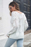 Openwork V-Neck Dropped Shoulder Sweater - Trendsi - Flyclothing LLC