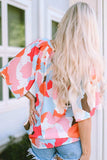 Printed Notched Neck Half Sleeve Blouse - Trendsi - Flyclothing LLC