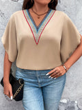 Plus Size V-Neck Flutter Sleeve Blouse - Trendsi