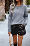 Cable-Knit Round Neck Drop Shoulder Sweater - Trendsi - Flyclothing LLC