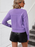 V-Neck Dropped Shoulder Long Sleeve Knit Top - Flyclothing LLC