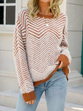 Striped Round Neck Dropped Shoulder Sweater - Trendsi - Flyclothing LLC