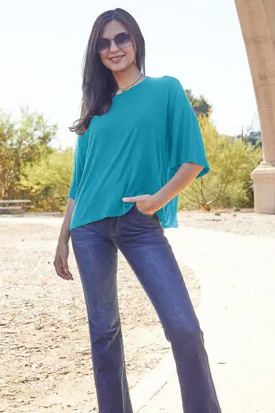 Basic Bae Full Size Round Neck Drop Shoulder T-Shirt - Trendsi - Flyclothing LLC