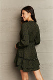 Leopard Smock Waist Long Sleeve Dress - Trendsi