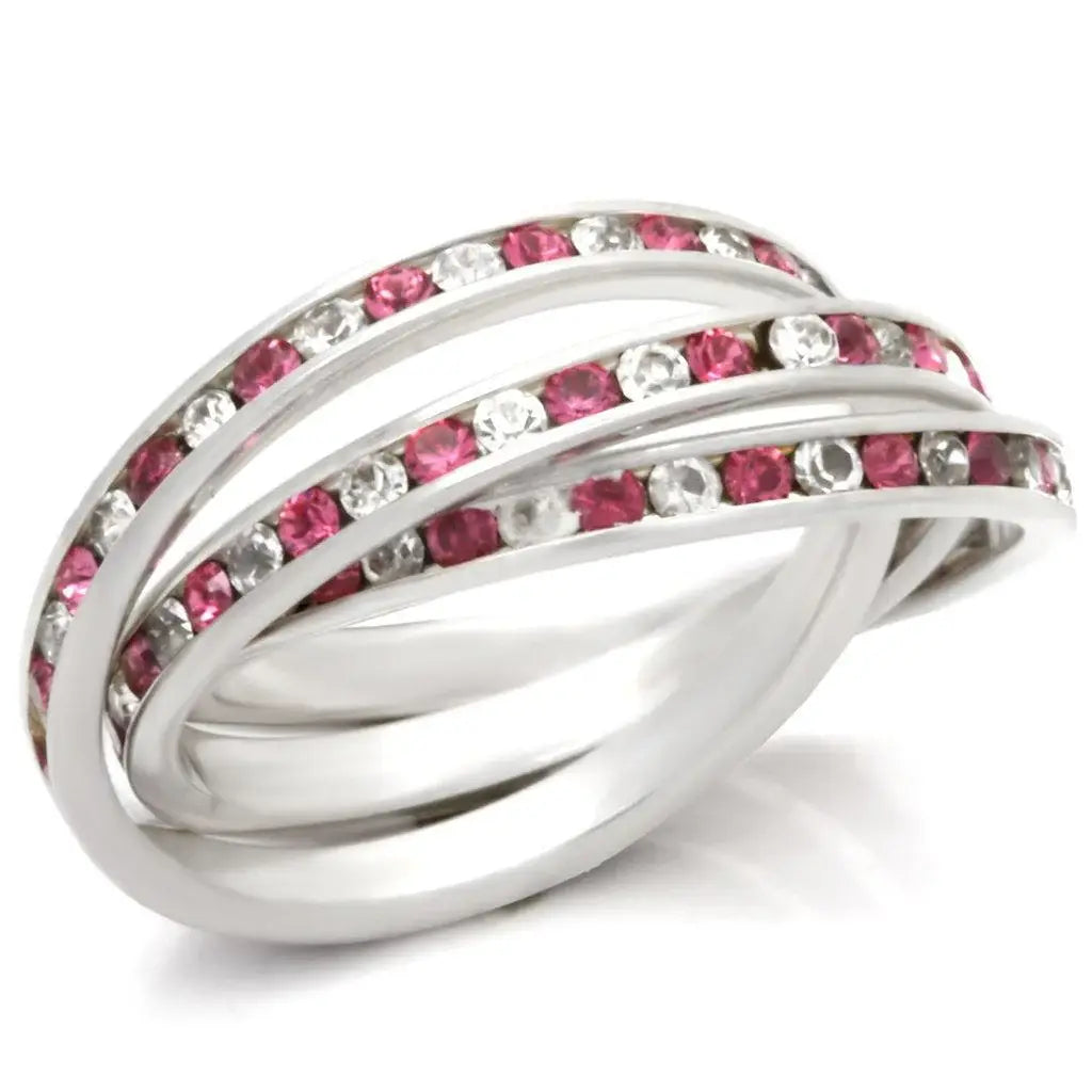Alamode High-Polished 925 Sterling Silver Ring with Top Grade Crystal in Rose - Alamode - Flyclothing LLC