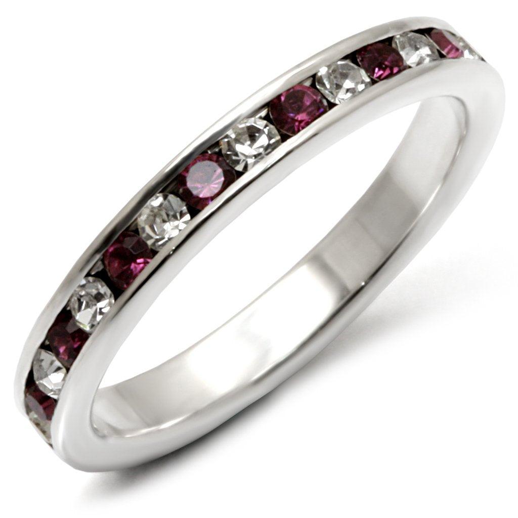Alamode High-Polished 925 Sterling Silver Ring with Top Grade Crystal in Amethyst - Flyclothing LLC