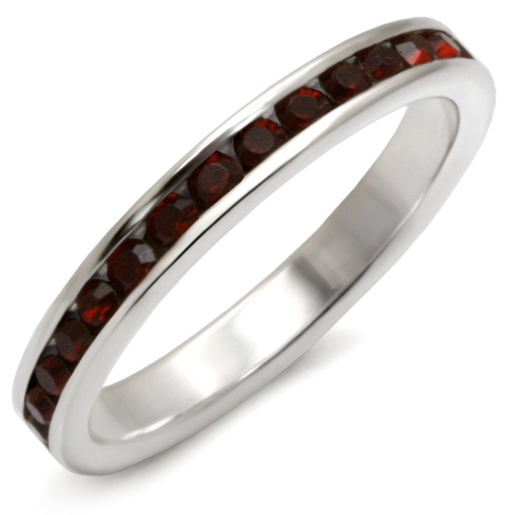 Alamode High-Polished 925 Sterling Silver Ring with Top Grade Crystal in Garnet - Flyclothing LLC