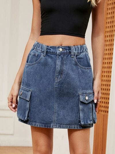 High Waist Denim Skirt - Trendsi
