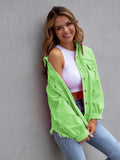 Distressed Drop Shoulder Denim Jacket - Trendsi - Flyclothing LLC