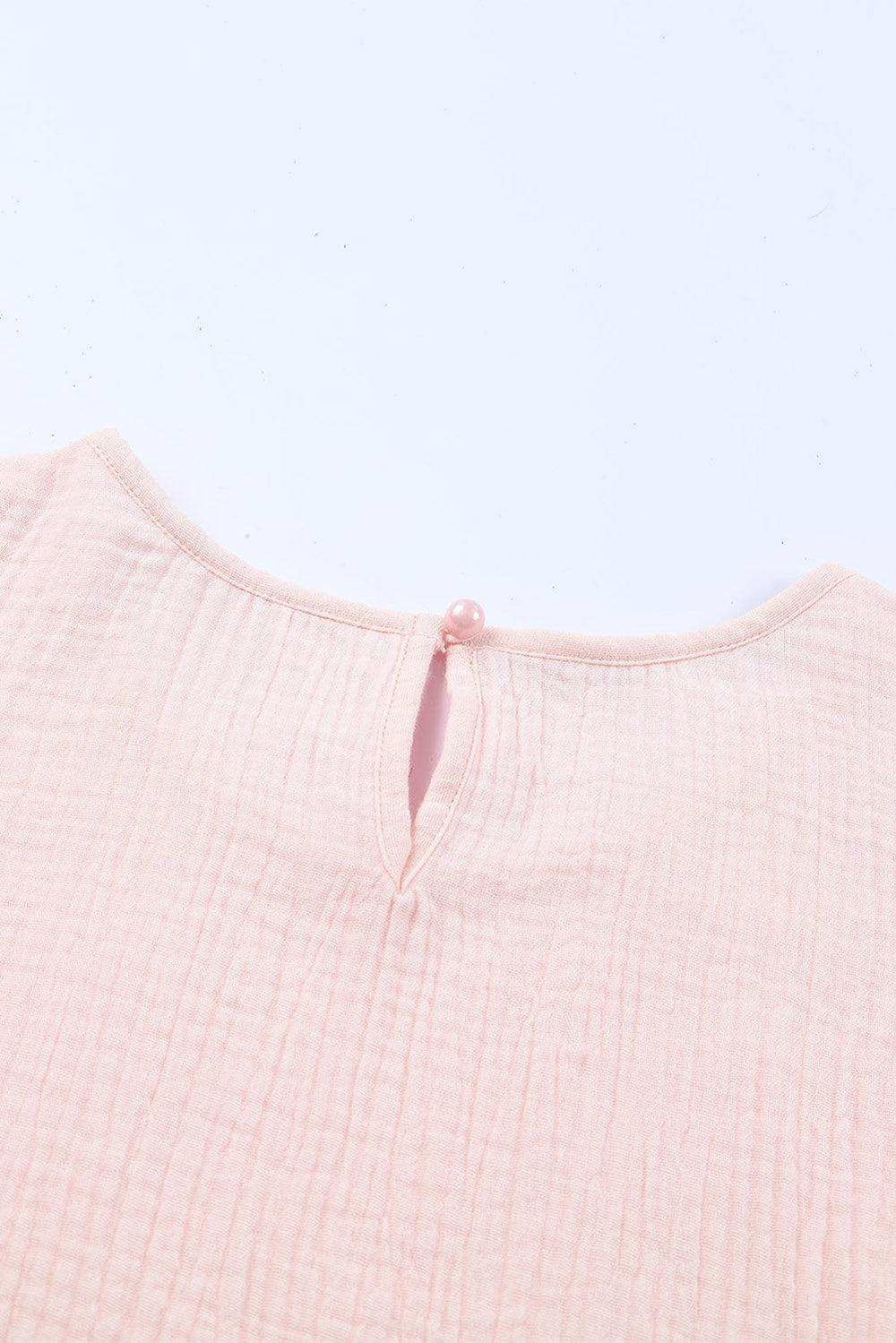Textured Flutter Sleeve Keyhole Blouse - Trendsi - Flyclothing LLC