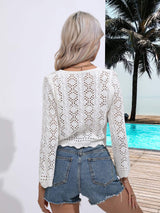 Drawstring V-Neck Long Sleeve Cover Up - Trendsi - Flyclothing LLC
