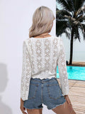 Drawstring V-Neck Long Sleeve Cover Up - Trendsi - Flyclothing LLC