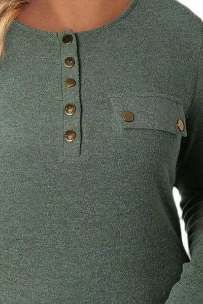 Plus Size Half Snap Long Sleeve T-Shirt - Trendsi - Flyclothing LLC