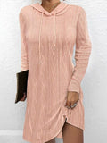 Textured Drawstring Long Sleeve Hooded Dress - Trendsi